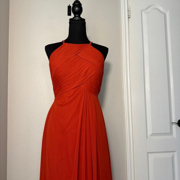 Azazie Rust Maxi Sheer Lace Back Halter Neck Dress Bridesmaid, Wedding Guest, 6 - Picture 4 of 9